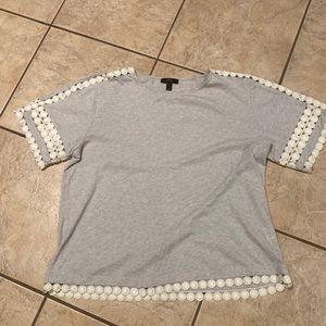 J. crew gray tshirt with trim on sleeves and around the bottom Size L
